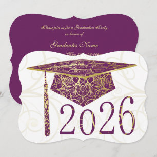 Convite Toca Floral Roxa e Dourada Festa de Graduação 2026