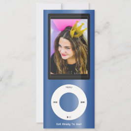 Convite Tocador de Música MP3 Azul de Aniversário