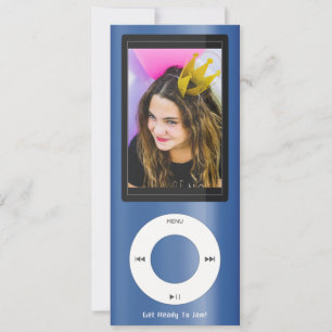 Convite Tocador de Música MP3 Azul de Aniversário