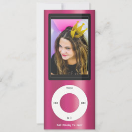 Convite Tocador de Música MP3 Cor-de-Rosa Aniversário