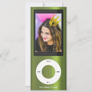 Convite Tocador de Música MP3 Verde Aniversário