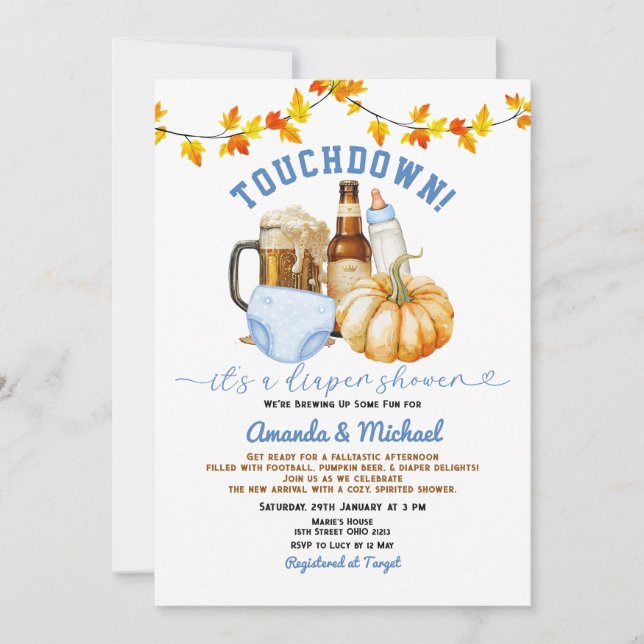 Convite Tocar é uma fralda chá Pumpkin Beer Fall (Frente)