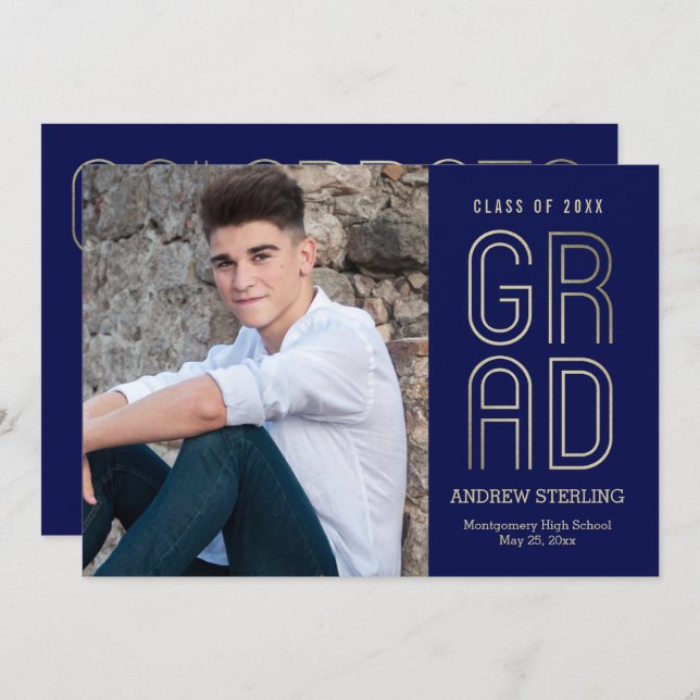 Convite Tocar na Foto de Graduação EDITABLE COLOR Classe (Frente/Verso)