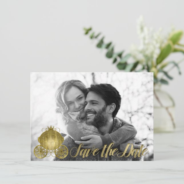 Convite Toda a Carruagem de Storybook da Princesa Dourada  (Em pé/Frente)