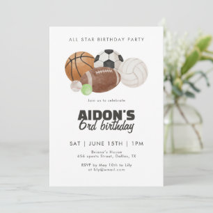 Convite Toda a Estrela Esportes Bolas Festa de Aniversário