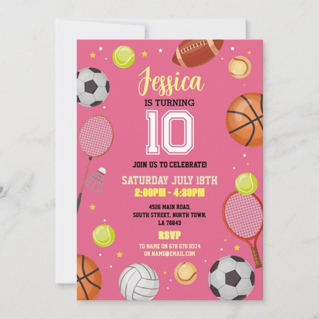 Convite Todas as Meninas Rosa De Futebol De Aniversário Do (Frente)
