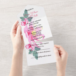 Convite Todo em Um com Rosas Pink Selvagens em Aqu