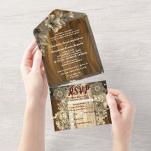 Convite Todo-em-Um Floral em Dourado Rústico para 