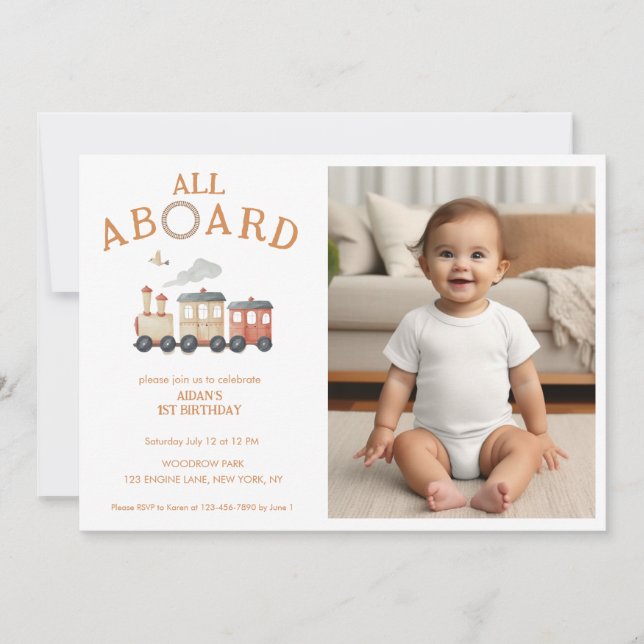 Convite Todos A Bordo De Qualquer Aniversário De Comboio I (Frente)