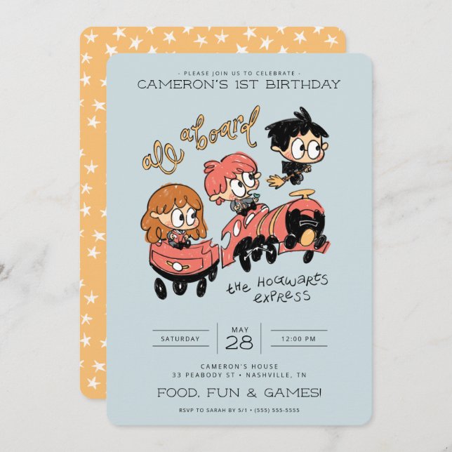 Convite Todos a bordo do Hogwarts Express Birthday (Frente/Verso)