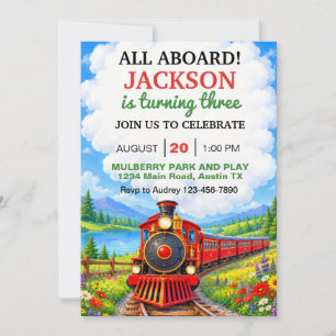 Convite Todos a Bordo no Trem de Aniversário do Jovem