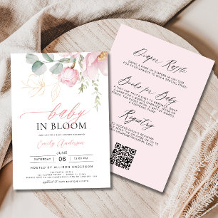 Convite Todos em Um Bebê Floral Rosa Esbranquiçado em Chá 