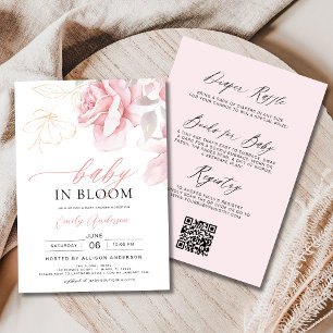 Convite Todos em Um Bebê Floral Rosa Esbranquiçado em Chá 
