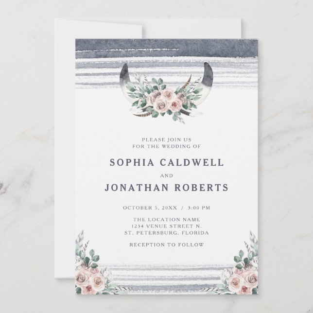 Convite Todos em Um Casamento de Cavalos Torros Rosa-Rosa- (Frente)