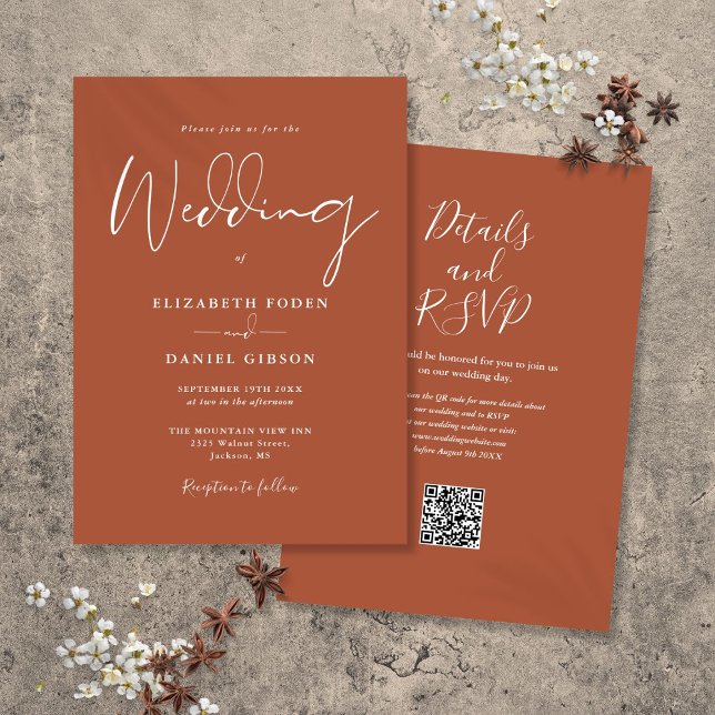 Convite Todos Em Um Casamento De Código De QR Terracotta (All In One Terracotta QR Code Wedding Invitation)