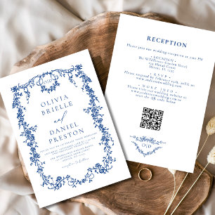 Convite Todos Em Um Casamento De Código QR Azul Vitoriano 