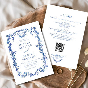 Convite Todos Em Um Casamento De Código QR Azul Vitoriano