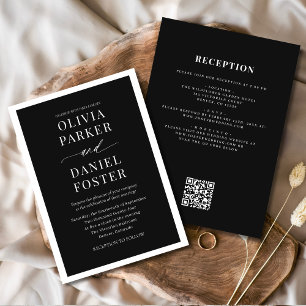 Convite Todos em um Casamento de Código QR Preto Elegante
