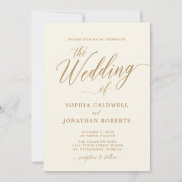 Convite Todos em Um Casamento Elegante Dourado de Caligraf