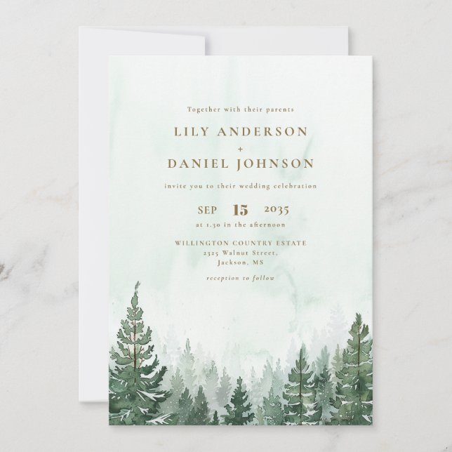 Convite Todos Em Um Casamento Rustic Pine Tree Forest (Frente)