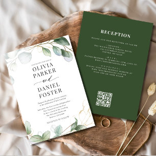 Convite Todos em um código Eucalyptus QR Casamento verde