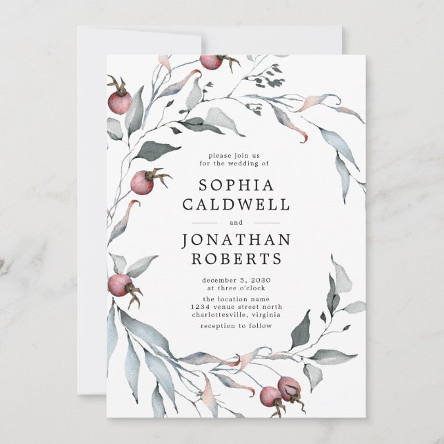 Convite Todos em Um Código QR Casamento de Berries Greener (Frente)