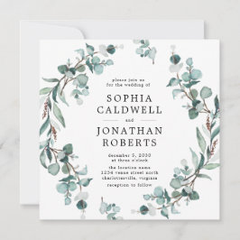 Convite Todos em um Código QR Casamento Eucalyptus Greener