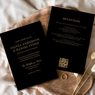 Convite Todos em Um Código QR de Casamento Dourado Preto C