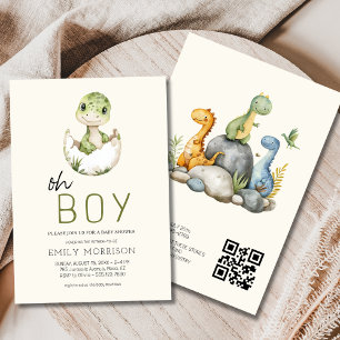 Convite Todos em Um Código QR Dinossaur Baby Boy Chá