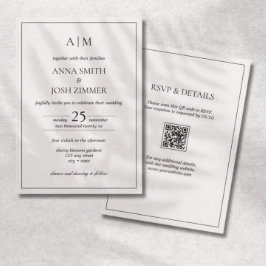 Convite Todos em um código QR Mínimo de Monograma Preto e 