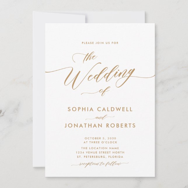 Convite Todos em Um com Detalhes Dourado Casamento Calliog (Frente)