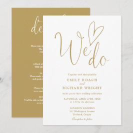 Convite Todos Em Um Para Fazermos Casamento Dourado Coraçã