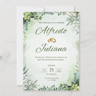 Convite Todos em Um Sábio Verde Invit de Casamento Floral
