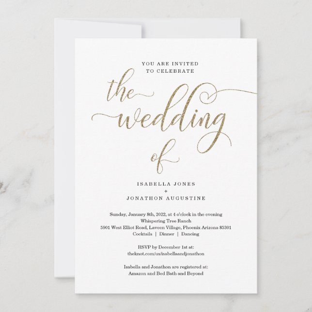 Convite Todos em um w- RSVP e Casamento Dourado com a Glit (Frente)