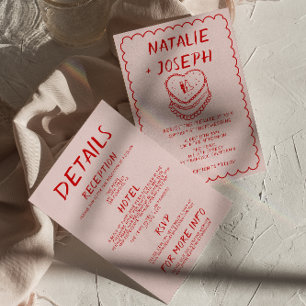 Convite Todos Em Uma Mão Rosa Vermelha Desenhada Casamento