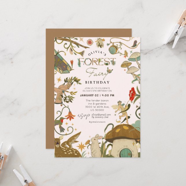 Convite Todos os anos, aniversário da Fada de Mushroom For (Frente/Verso In Situ)