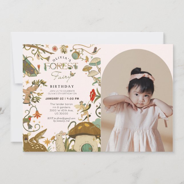 Convite Todos os anos, aniversário da Fada de Mushroom For (Frente)