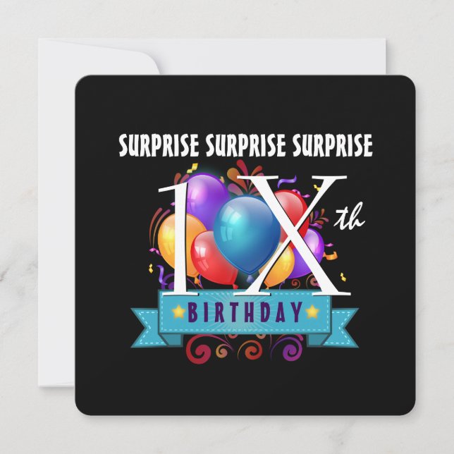 Convite Todos os balões de aniversário SURPREENDENTES DE T (Frente)