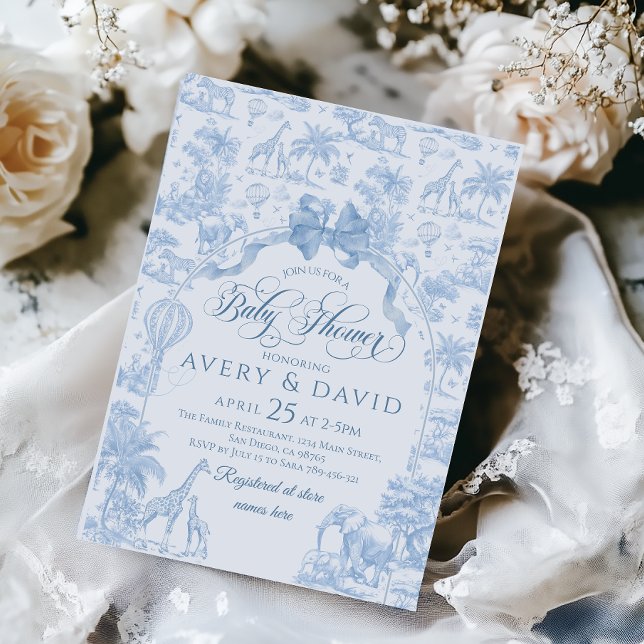 Convite Todos os Chás Azul Safari Animal Baby Boy (Criador carregado)