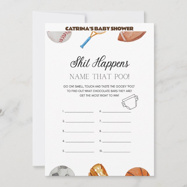 Convite Todos os Chás de fraldas de Esportes de Estrelas - (Frente)