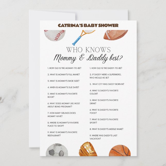 Convite Todos os Chás de fraldas de Esportes de Estrelas - (Frente)