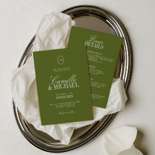 Convite Todos os Detalhes de Casamento em Verde Oliva Mode