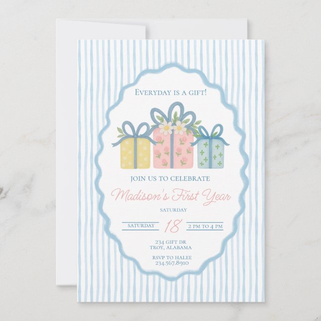 Convite Todos os dias é um presente Primeiro Aniversário,  (Frente)