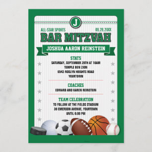 Convite Todos os Star Sports Green Trading Card Bar Mitzva