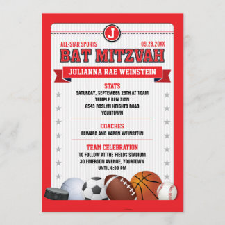 Convite Todos os Star Sports Red Trading Card Bat Mitzvah
