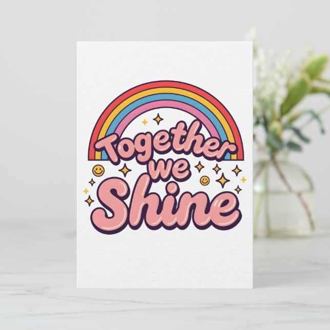Convite Together We Shine – Rainbow Retro Pride Quote (Em pé/Frente)