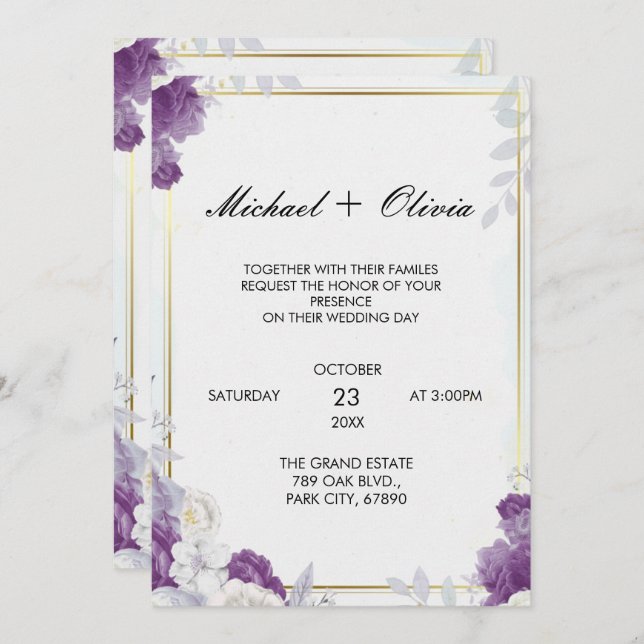 Convite Together With Their Families Wedding Invitation Wo (Frente/Verso)