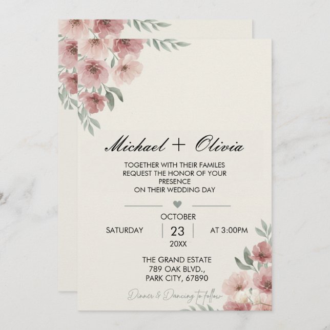 Convite Together with Their Families Wedding Invitation Wo (Frente/Verso)