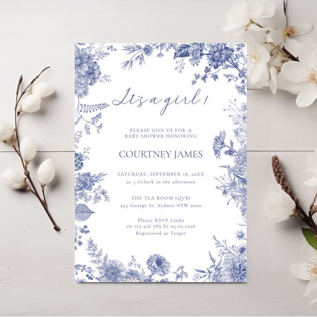 Convite Toile Azul Elegante é um bebê (Criador carregado)