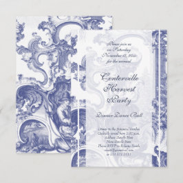 Convite Toile Barroco Azul Elegante